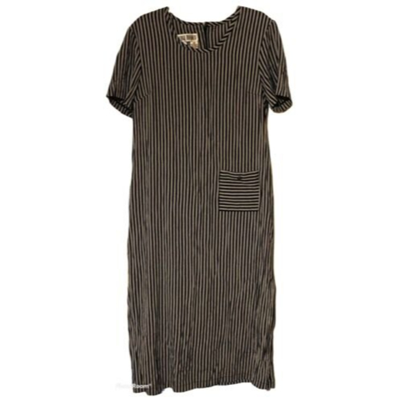 Coco Bianco Sack Dress 14 Vertical Striped Black Gray Zip Back Peasant Teacher - Picture 1 of 5